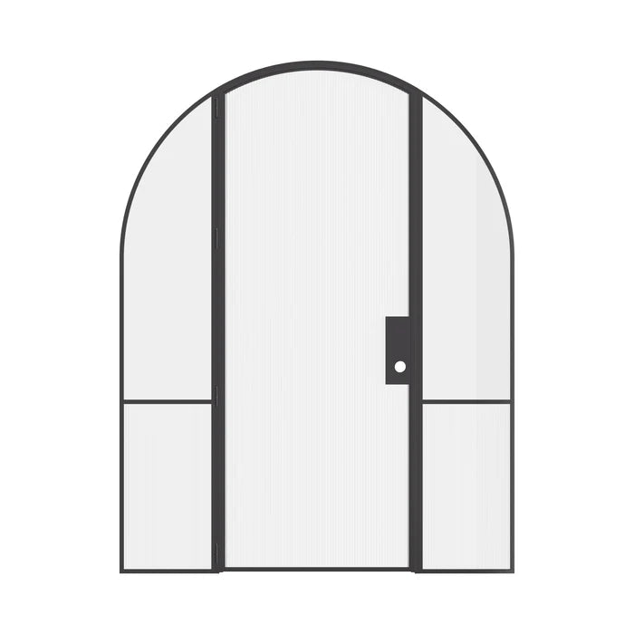 Designer interior glass steel door with full arch and sidelights, Air Grand OTTOSTUMM steel with removable threshold