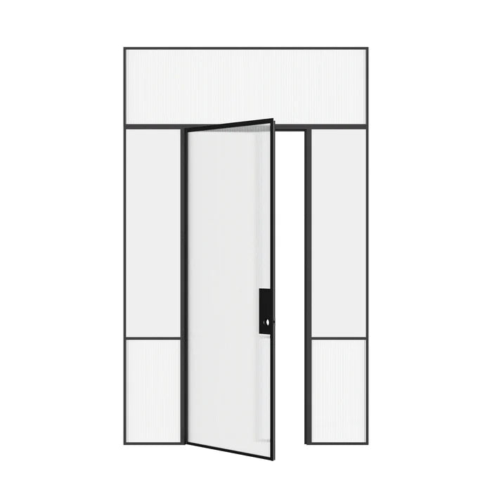 Air Grand interior steel door with sidelights and flat top window featuring OTTOSTUMM hot-rolled steel and removable threshold system