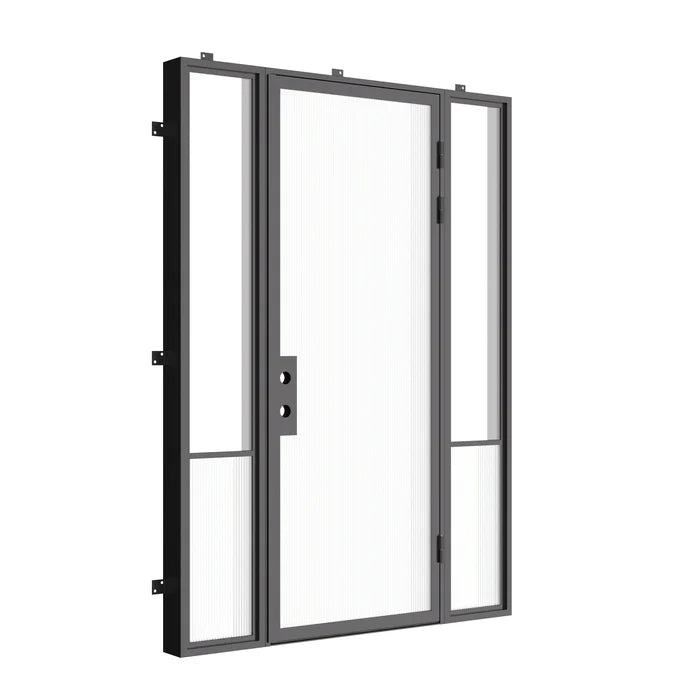 Designer steel entry door with side windows, Air Grand architectural steel system with Low-E tempered glazing
