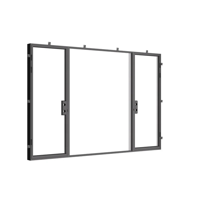 Exterior dual single steel doors with insulated glazing.
