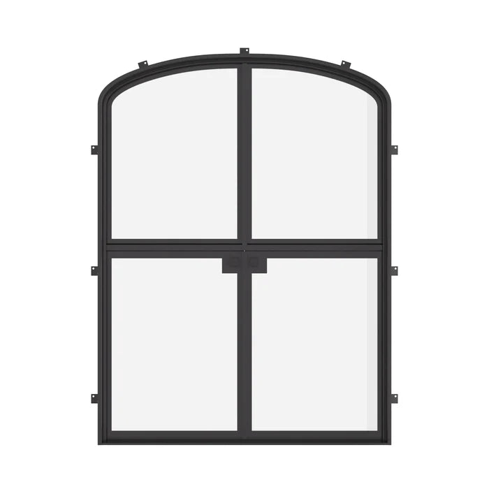 Double mini arch Dutch steel doors with glass panels.