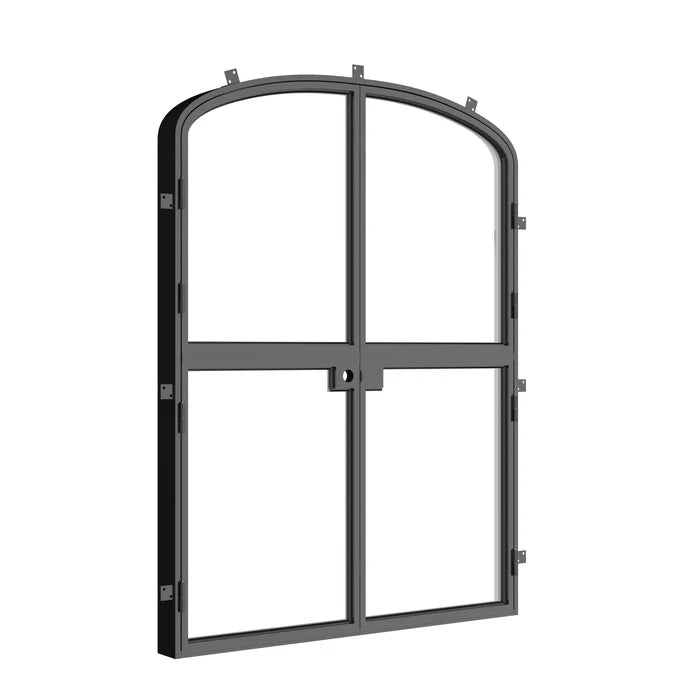 Exterior double Dutch steel doors with curves.