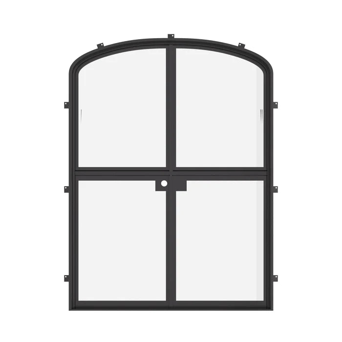 Cold-rolled double Dutch doors with arched lines.