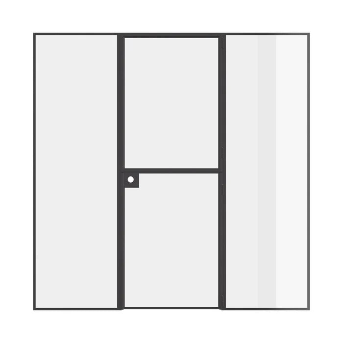 Dutch single flat steel door with side windows, prehung solid steel and slim frame