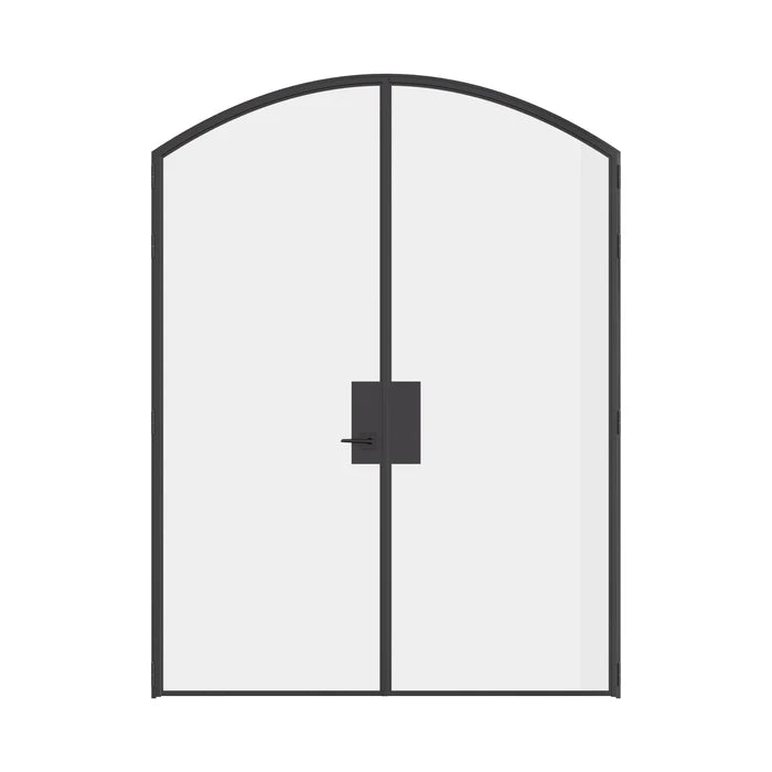 Pre-hung double arch steel door with hot-rolled construction and slim sightlines.