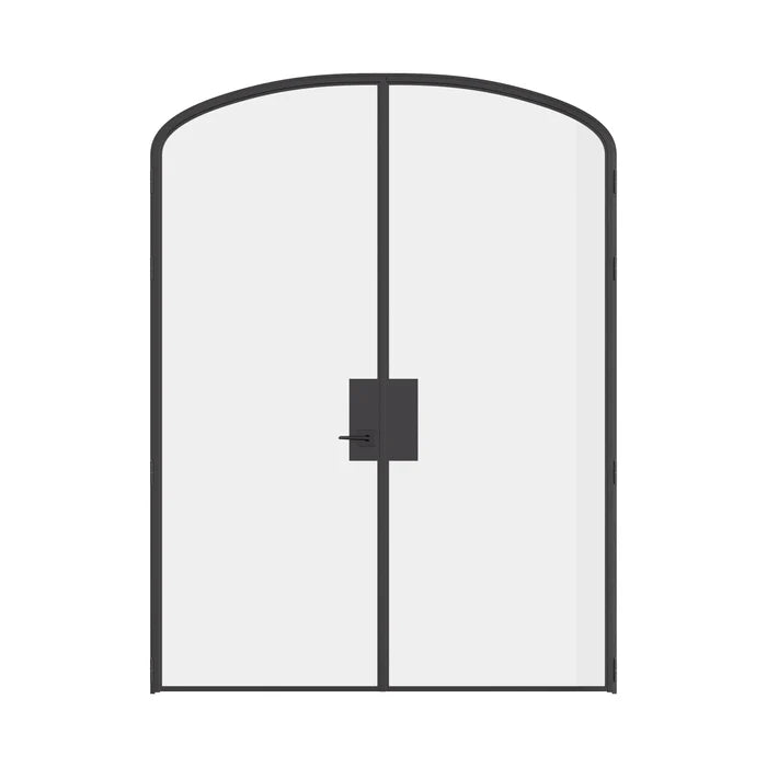 Pre-hung double mini arch steel door with removable threshold and slim profile