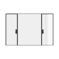Pre-hung dual single steel doors with center fixed panel and flat tops, built from solid steel.
