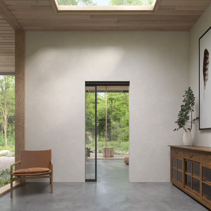 Interior pocket track sliding glass door with slim steel frame design