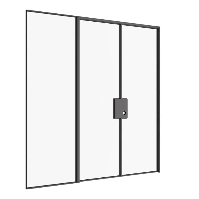 Prehung double flat steel door with right sidelight and modular narrow profile