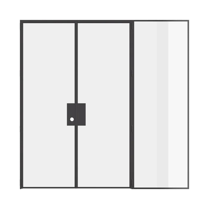 Double flat ottostumm steel door with right glass panel and architectural frame lines