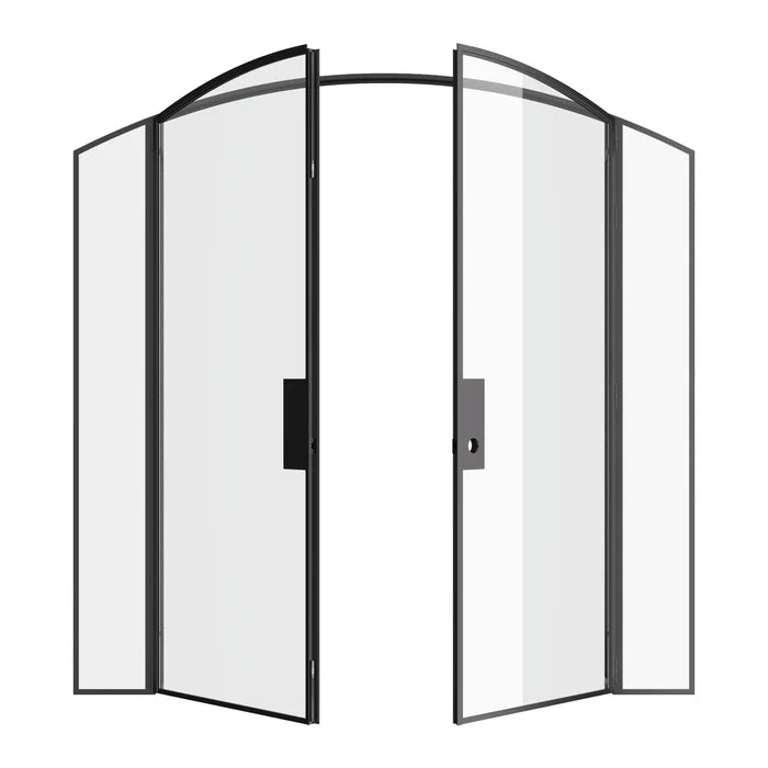 Double arch interior steel door with side windows, solid steel and narrow profile