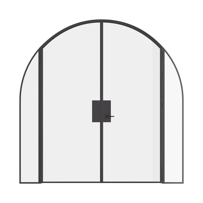 Pre-hung double full arch steel door with sidelights and slim sightlines