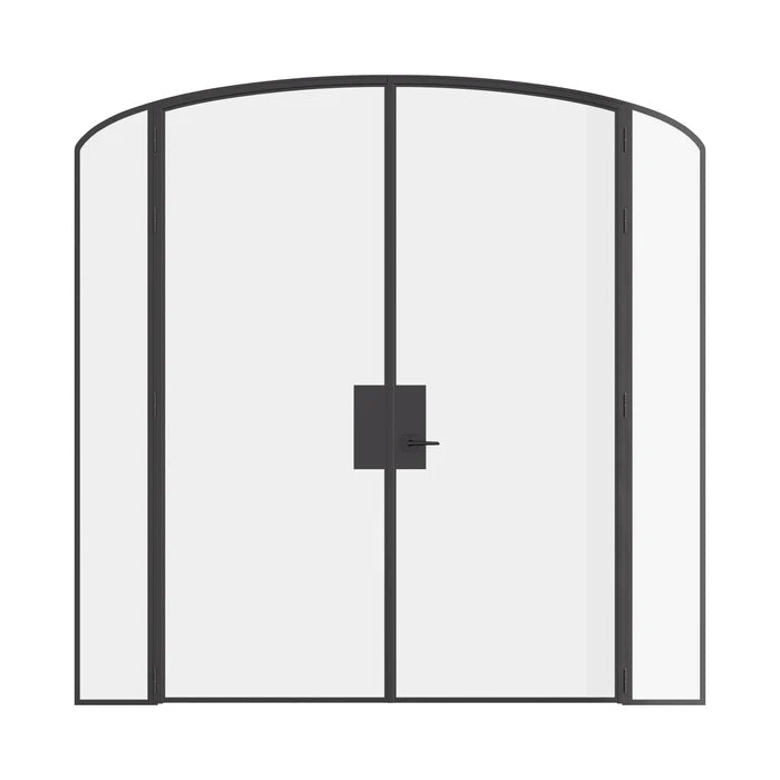 Double mini arch interior steel door with side windows, modular system and narrow frame