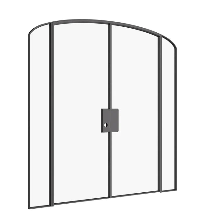 Prehung double mini arch glass steel door with side panels and architectural profile