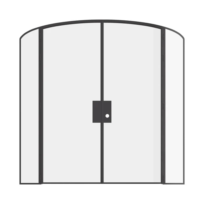 Double mini arch interior steel door with sidelights, modular construction and slim profile