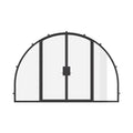 Wide double full arch thermal break steel door with sidelights.