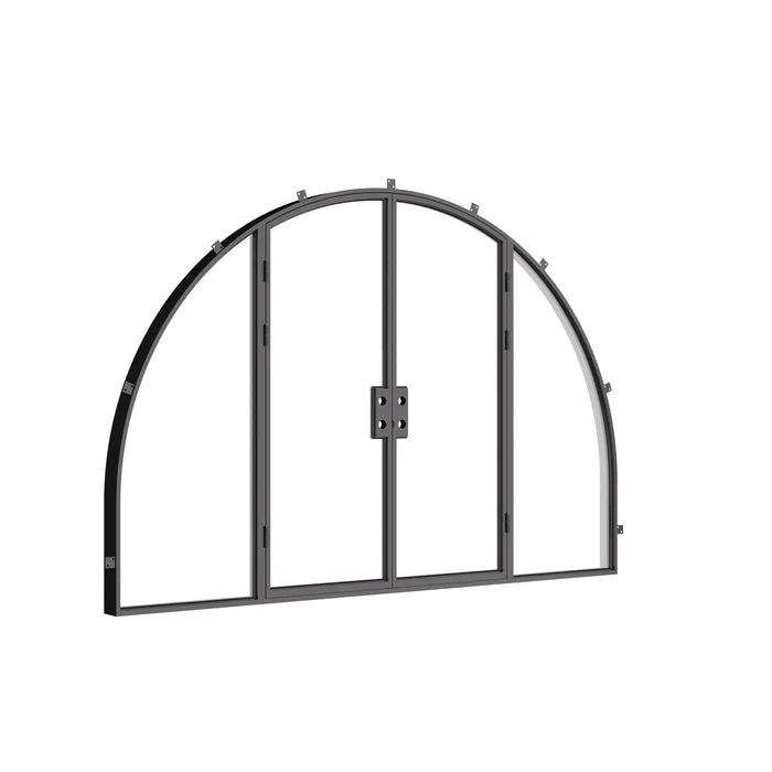 Wide double full arch architectural steel door with TDL glass.