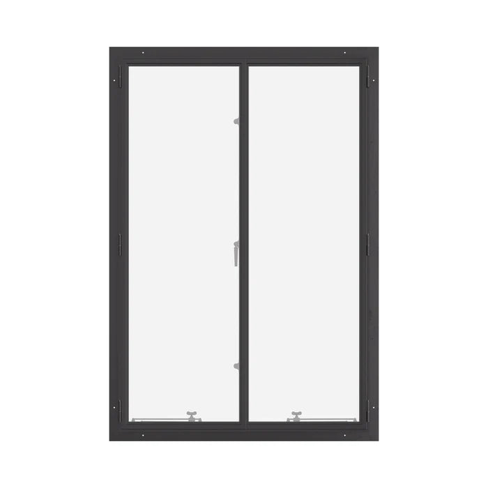 Thermally broken double casement steel window, portrait, cold-rolled steel, black, tempered Low-E glass