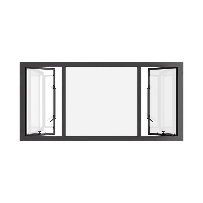 Thermally broken dual single casement steel window, cold-rolled steel, black, dual pane Low-E glass
