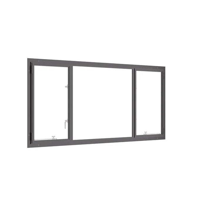Thermally broken dual single casement steel window, cold-rolled steel, black, dual pane Low-E glass