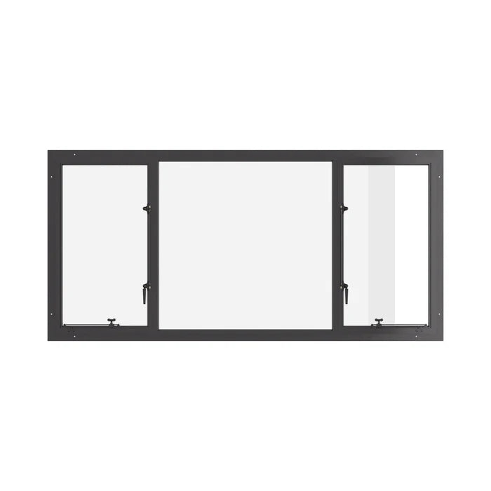 Thermally broken dual single casement steel window, cold-rolled steel, black finish, Low-E glass