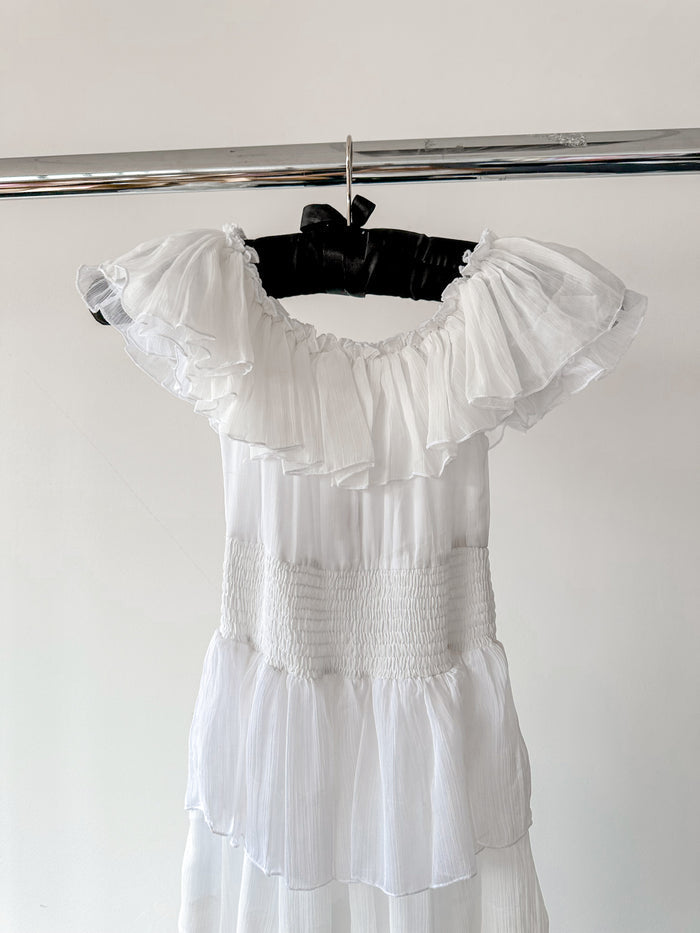 Amy Jane London White Aurelia Bardot Tiered Maxi Dress - House Of Huntington