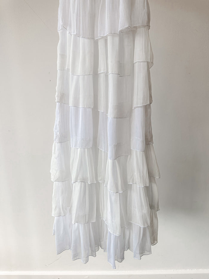 Amy Jane London White Aurelia Bardot Tiered Maxi Dress - House Of Huntington