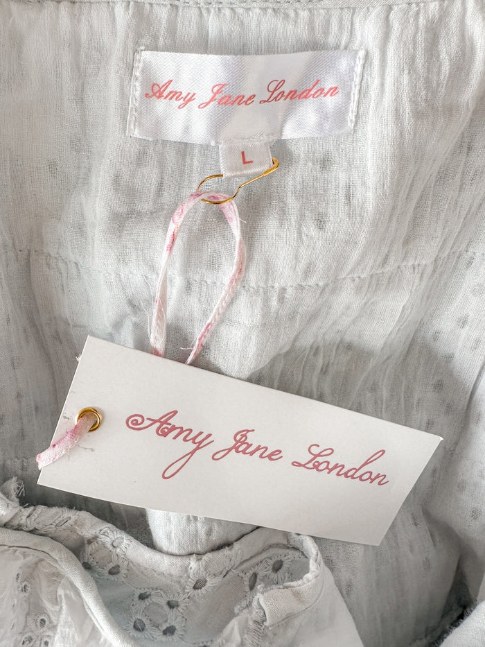 Amy Jane London White Gigi Milkmaid Bow Front Anglaise Broderie Coquette Mini Dress - House Of Huntington