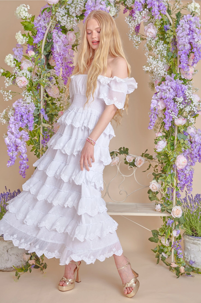 Amy Jane London White Harper Victorian Lace Tiered Maxi Dress - House Of Huntington
