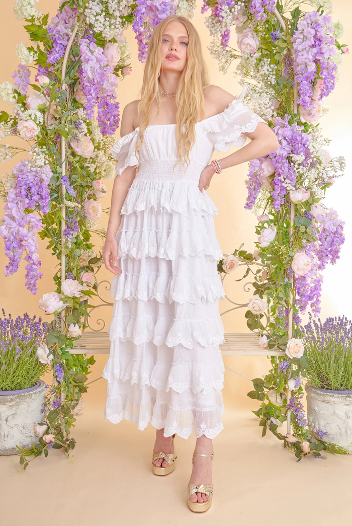 Amy Jane London White Harper Victorian Lace Tiered Maxi Dress - House Of Huntington