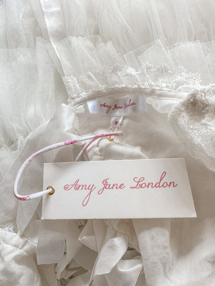 Amy Jane London White Sofia Lace Coquette Corset Style Ballerina Tulle Hem Mini Dress - House Of Huntington