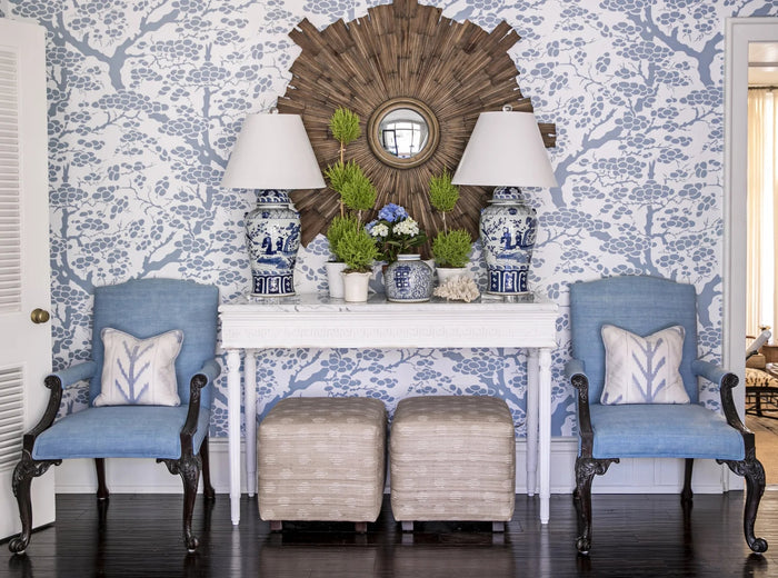 Caption: Design: Allison Allen,
Colorway: Steel Blue on White