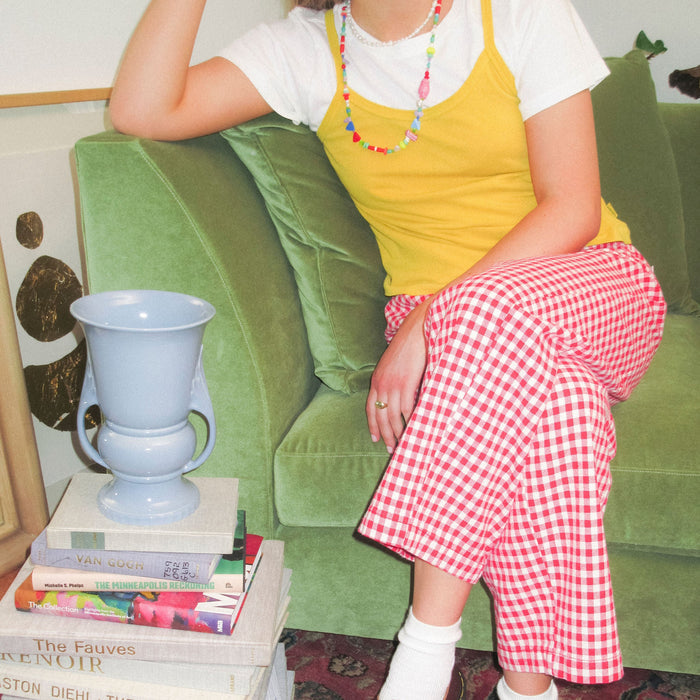 Gingham Red Arc Pants Styled on Model