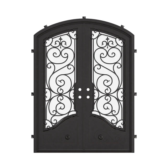 Beverly arched design double door in bronze shade with glass.