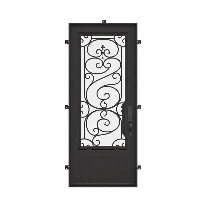 Beverly single flat metal door thermally broken with dual-pane glass.