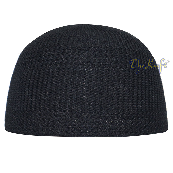Black Skull Cap 100% Nylon Head Cover Kufi Knitted Vertical Lines Taqiya X-SM to 4x
