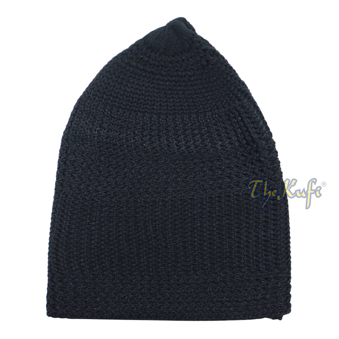 Black Skull Cap 100% Nylon Head Cover Kufi Knitted Vertical Lines Taqiya X-SM to 4x