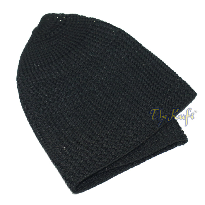 Black Skull Cap 100% Nylon Head Cover Kufi Knitted Vertical Lines Taqiya X-SM to 4x