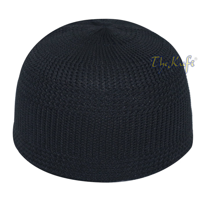Black Skull Cap 100% Nylon Head Cover Kufi Knitted Vertical Lines Taqiya X-SM to 4x