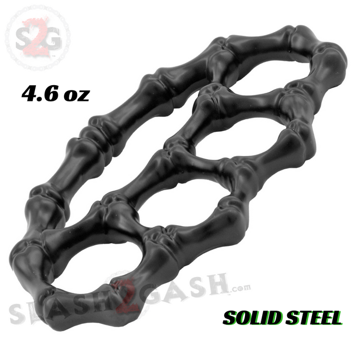 Skeleton Bones Brass Knuckles Paperweight Solid Steel Knuckle Duster - Black