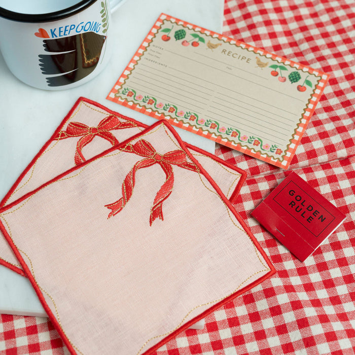 Set of Embroidered Bow Cocktail Napkins