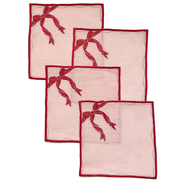 Red and Pink Square Bow Cocktail Napkins Set