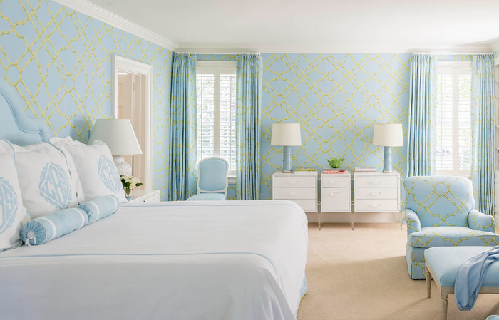 Caption: Meg Braff Designs, Colorway: Spring Green on Sky