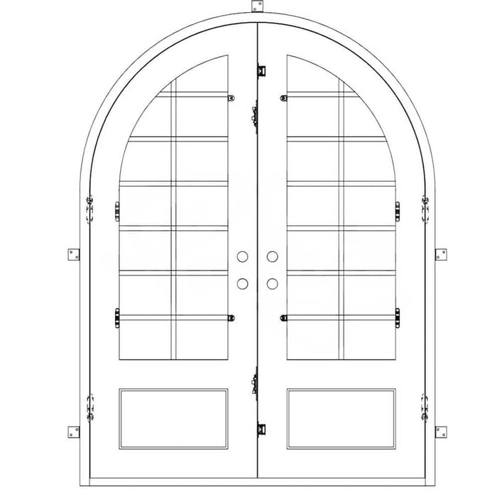 Bronx thermally broken full arch top iron double entry door with glass.