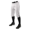 A person wears Champro Sports Champro Adult Triple Crown Knicker Baseball Pants with Piping: BP101A, paired with a black belt, black socks, and black cleats; only the lower body is shown against a white background.