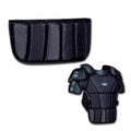 The Champro Sports PRO PLUS Umpire Abdomen Extension (CP16) is a black padded chest protector and shoulder guard set, designed for safety in sports, shown against a white background.