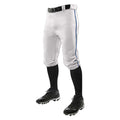 A person wearing Champro Sports Youth Triple Crown Knicker Baseball Pants with Piping (BP101Y), black belt, black knee-high socks, and black cleats, shown from the waist down against a white background.