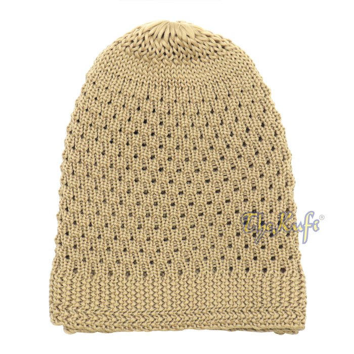Coffee Brown Soft Open-Weave Nylon Stretchy Kufi Hat Skull Cap Beanie