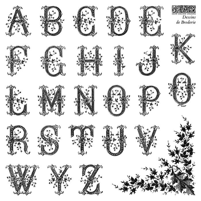 Decorative alphabet letters from A to Z with intricate designs on a white background.