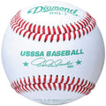 The Diamond DOL-1 USSSA Baseball by Diamond is a white premium leather ball with red stitching, featuring green "USSSA Baseball" text, a signature, and the title "CEO.